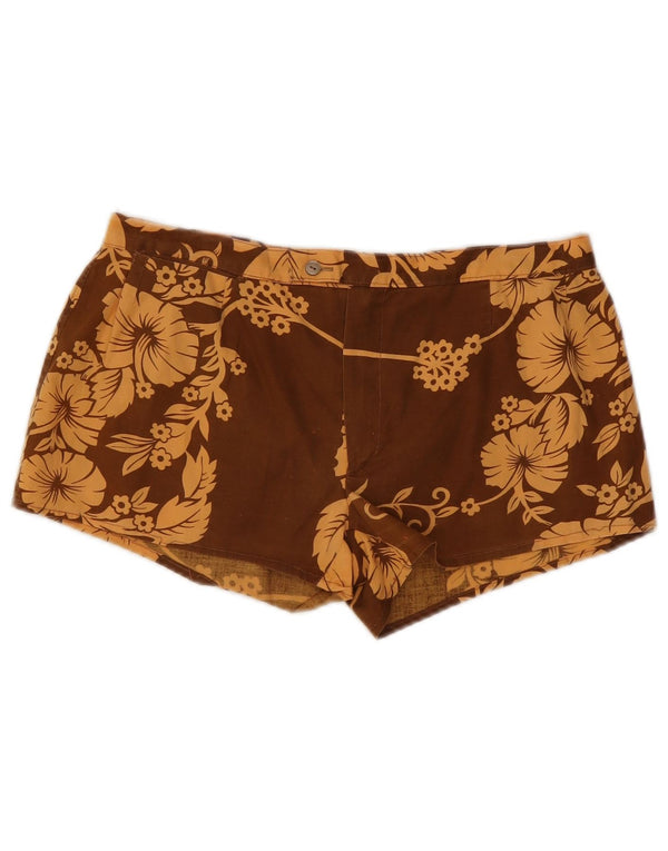 Hot Pants Feminino Vintage W32 Médio Marrom Floral