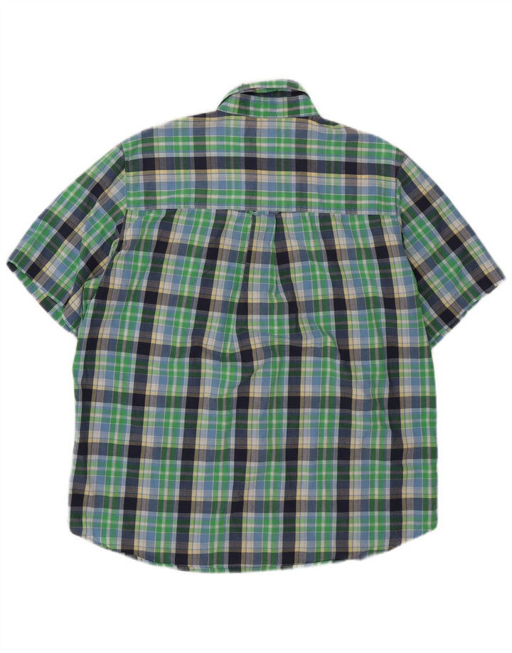 Camisa masculina de manga curta Chaps Easy Care de algodão xadrez verde grande