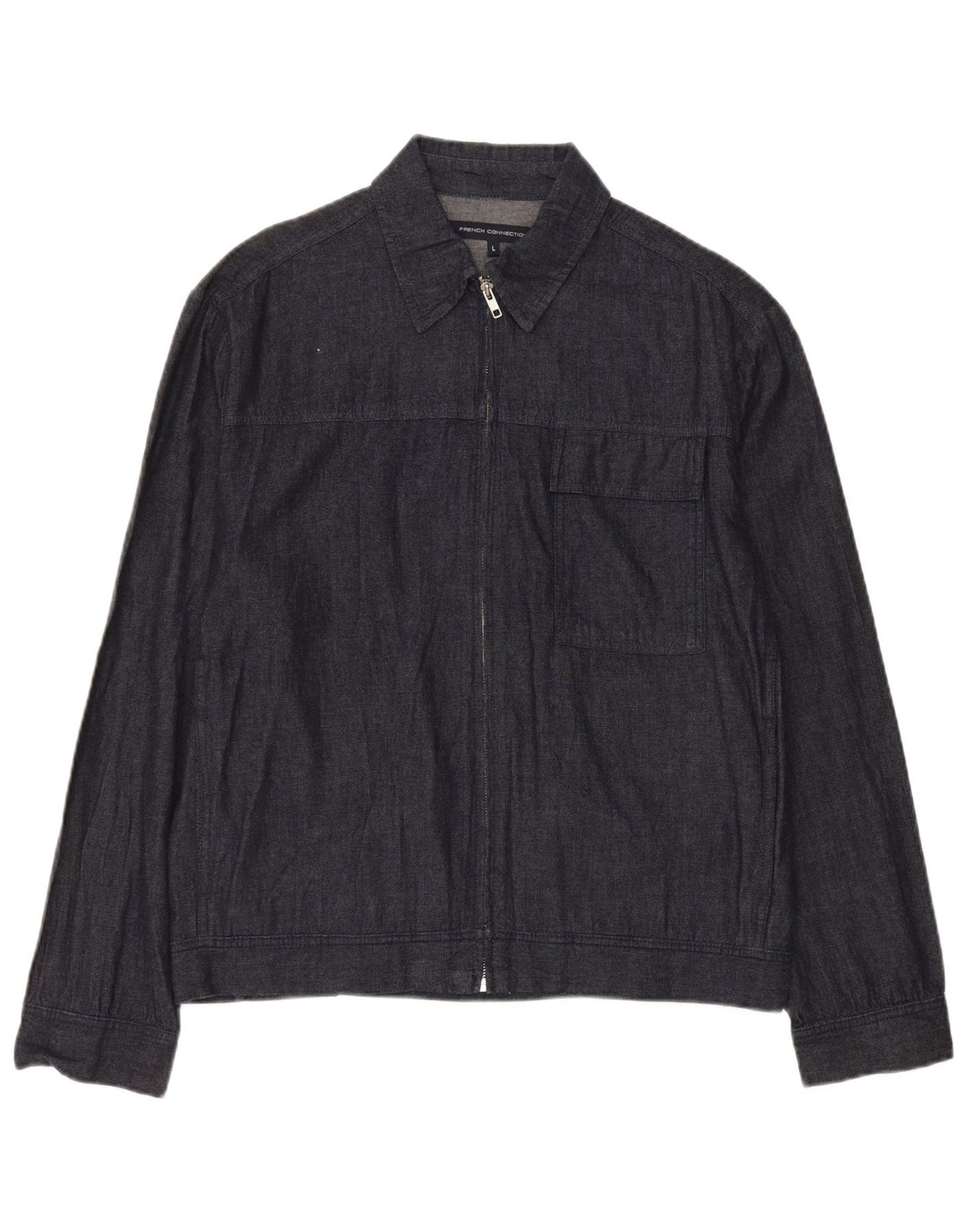 Jaqueta bomber jeans masculina French Connection Reino Unido 40 algodão azul marinho grande
