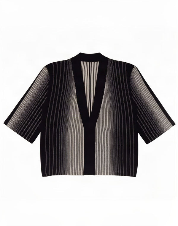 Cardigan feminino vintage UK 16 listrado preto grande