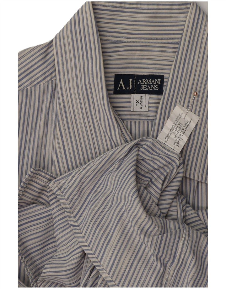 ARMANI JEANS Camisa masculina XL algodão listrado azul