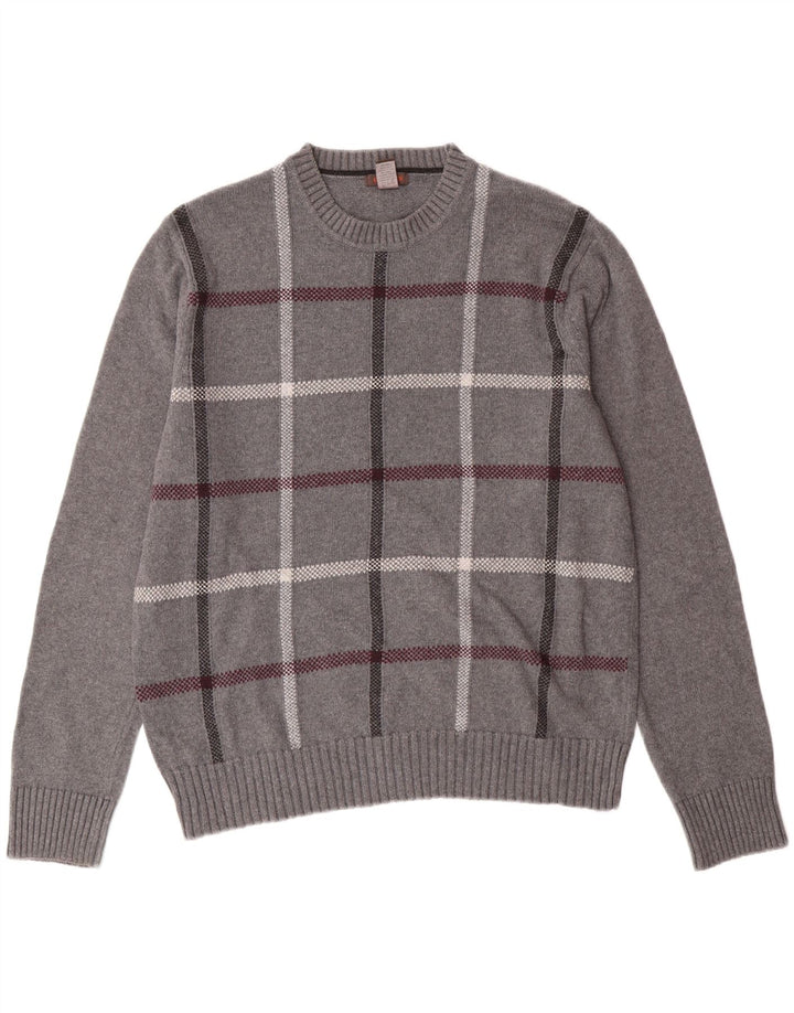 DOCKERS Mens Crew Neck Jumper Sweater Large Grey Check Cotton Vintage Dockers and Second-Hand Dockers from Messina Hembry 