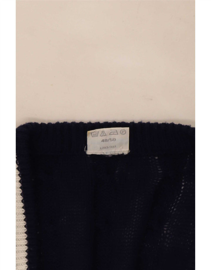 Suéter cardigã masculino vintage IT 48/50 poliéster listrado azul marinho médio
