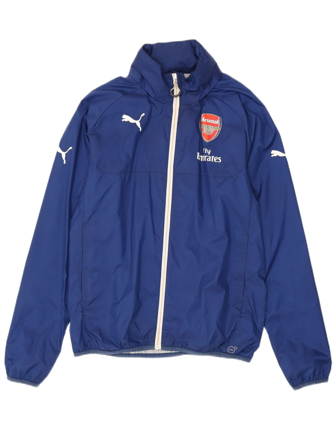 Jaqueta de chuva masculina Puma Arsenal com capuz Reino Unido 38 Nylon azul médio