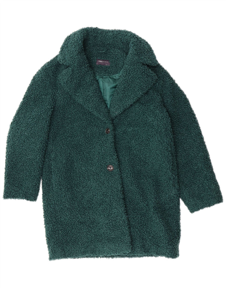 Sobretudo de lã feminino Marks & Spencer Reino Unido 12 poliéster verde médio