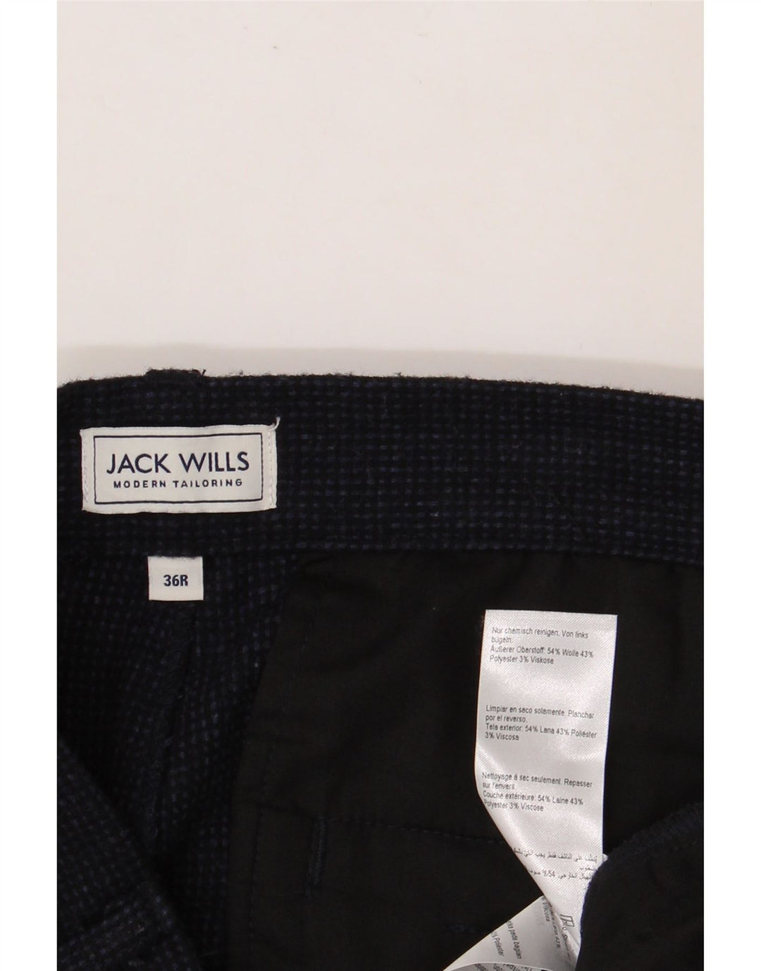Calça chino masculina JACK WILLS W36 L27 lã azul marinho