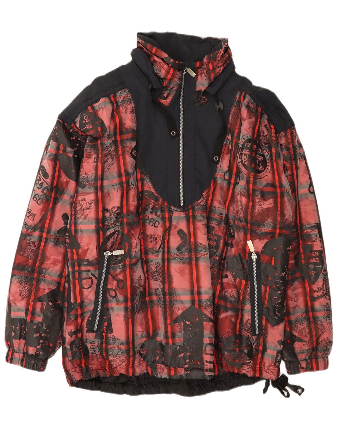 Jaqueta Anorak masculina vintage de ajuste solto Reino Unido 38 poliéster vermelho médio Colourblock