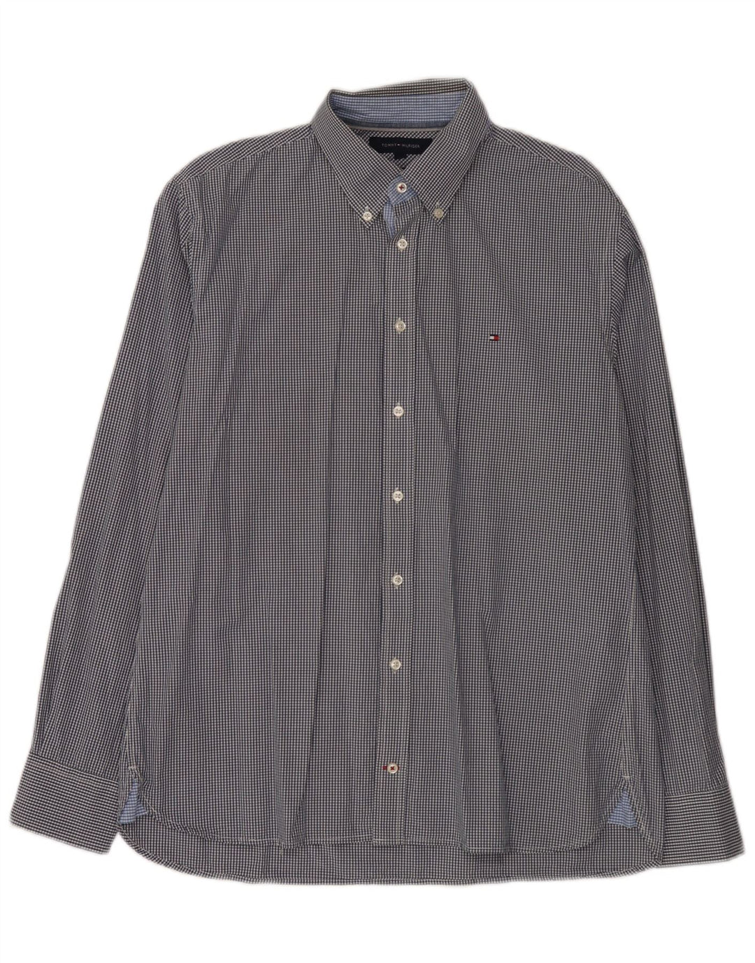 Camisa masculina Tommy Hilfiger Custom Fit grande algodão guingão azul