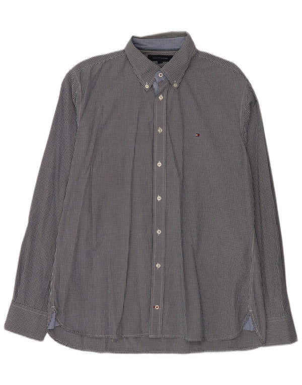 Camisa masculina Tommy Hilfiger Custom Fit grande algodão guingão azul