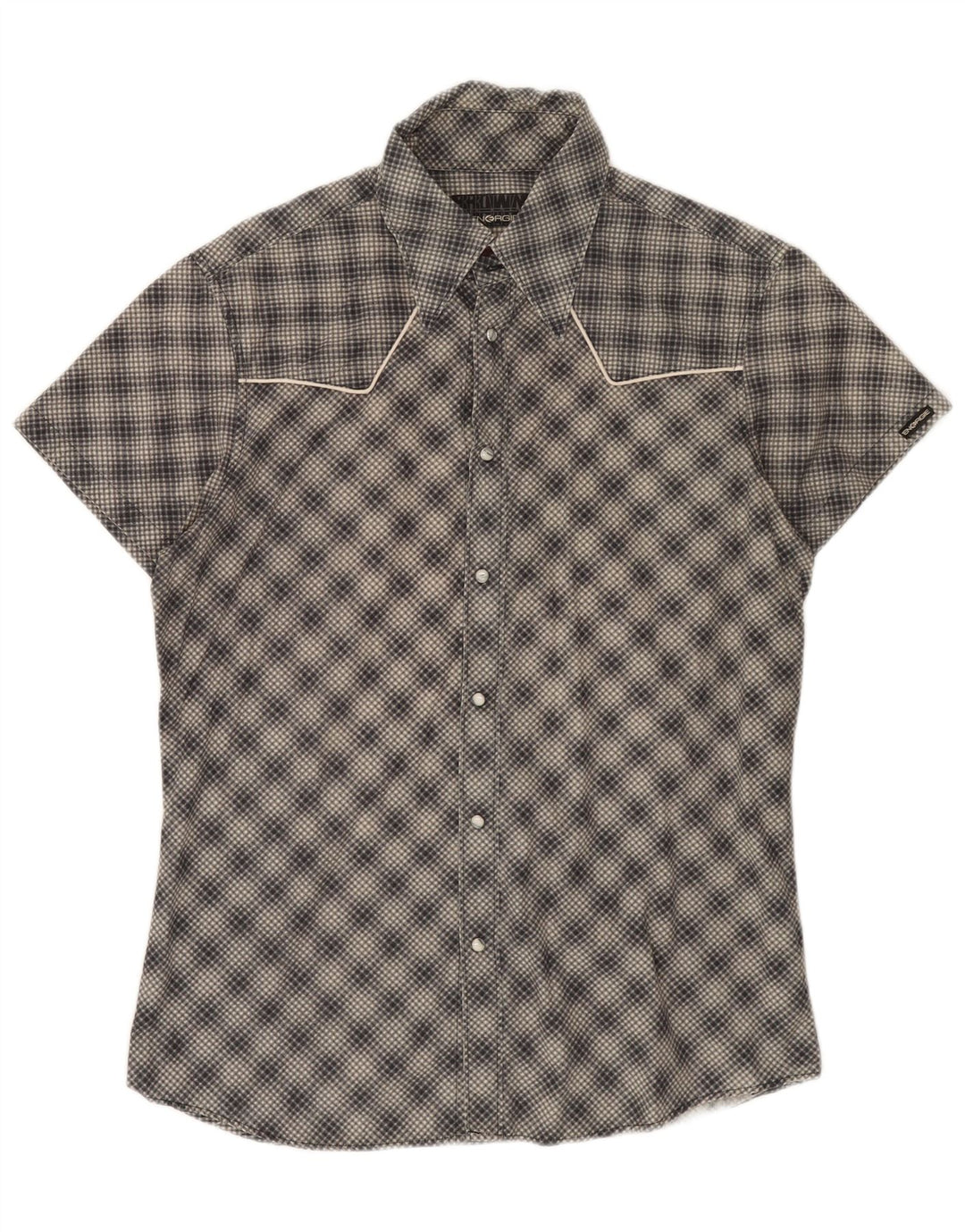 Camisa masculina de manga curta ENERGIE grande algodão xadrez cinza