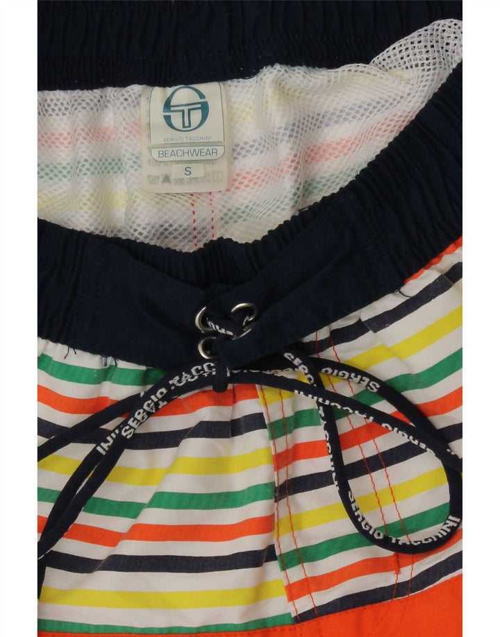 Sergio Tacchini Shorts de natação masculino gráfico pequeno poliéster listrado laranja