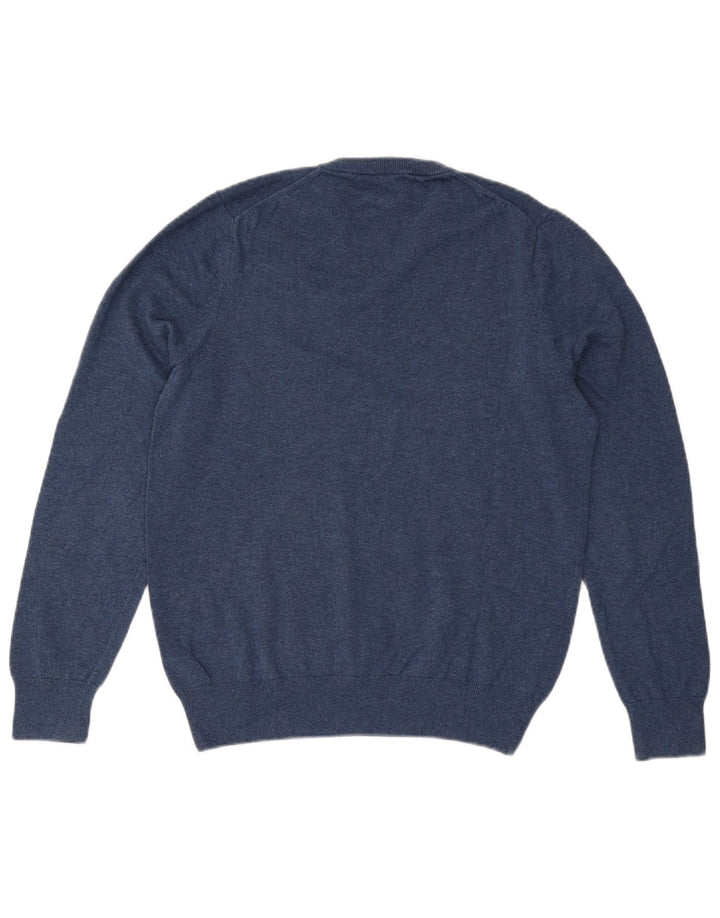 Suéter masculino Marks & Spencer com decote em V de algodão azul médio