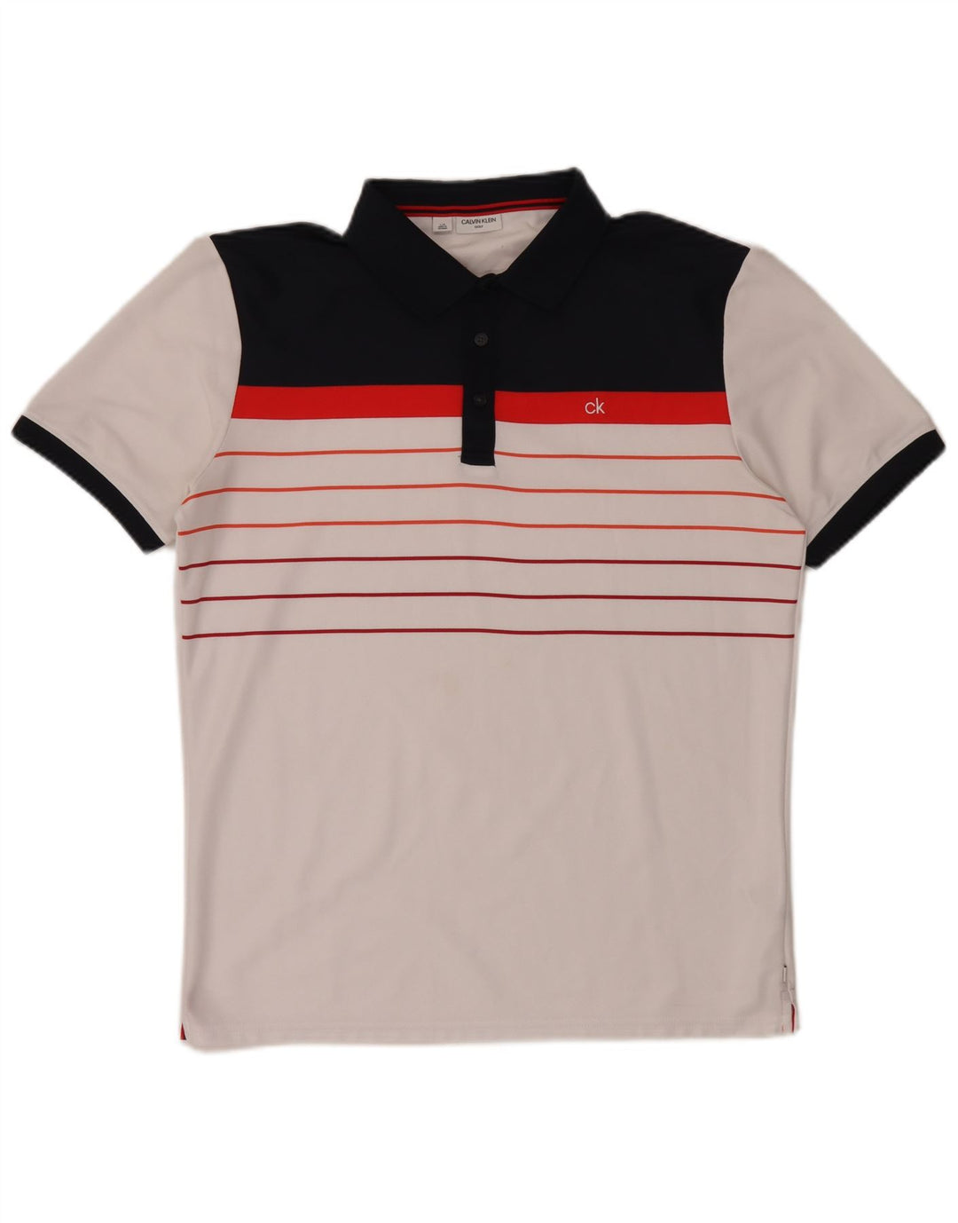 Camisa polo masculina Calvin Klein grande poliéster branco colorblock