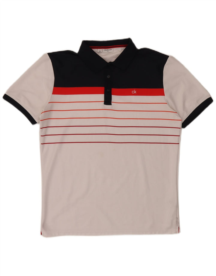 Camisa polo masculina Calvin Klein grande poliéster branco colorblock