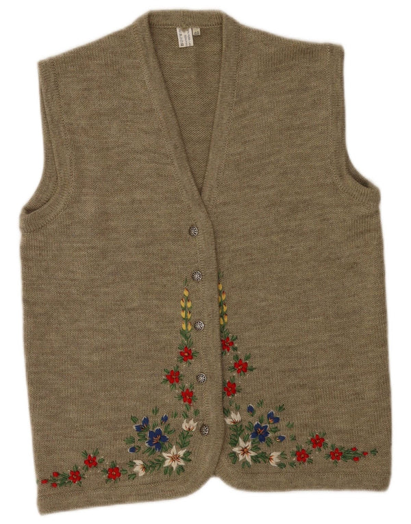 Suéter cardigã feminino vintage sem mangas UE 48 2XL marrom floral