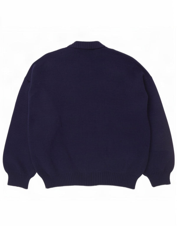 Suéter feminino vintage com gola tartaruga gráfica UK 20 2XL azul marinho