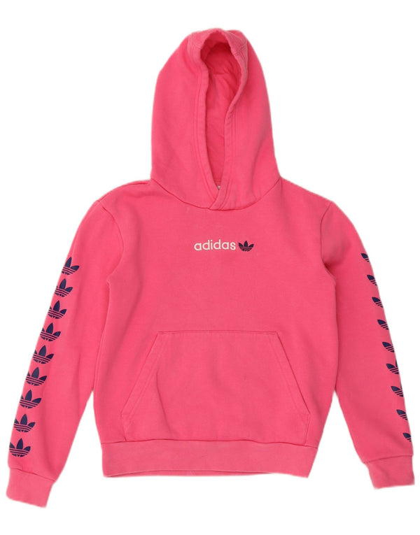 Adidas Girls Graphic Hoodie Jumper 9-10 Years Pink Cotton