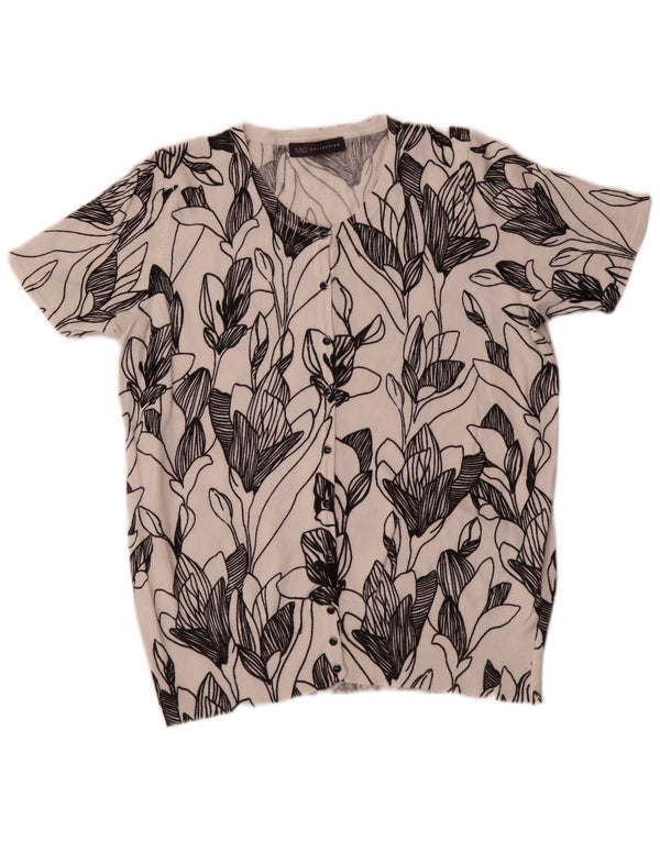 Suéter cardigã feminino Marks & Spencer Reino Unido 16 grande preto floral