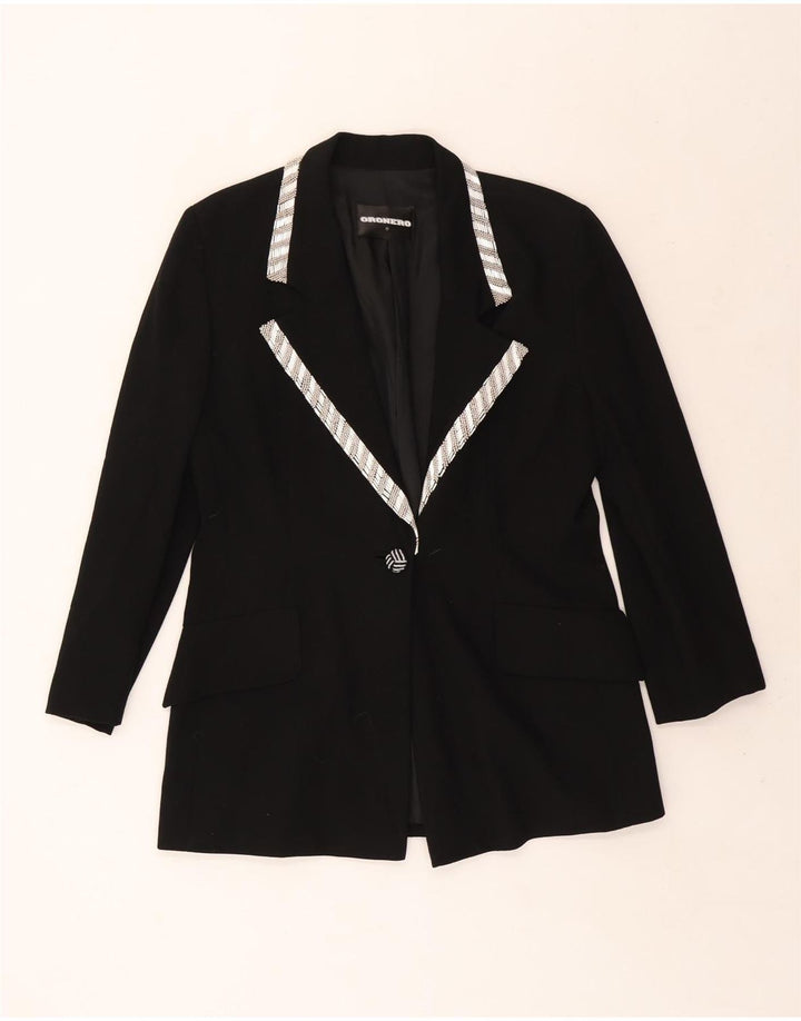 Jaqueta blazer feminina VINTAGE com 1 botão Reino Unido 14 grande lã preta