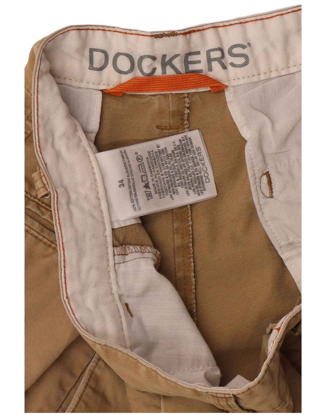 DOCKERS Masculino Pegged Chino Shorts W34 Grande Algodão Cáqui