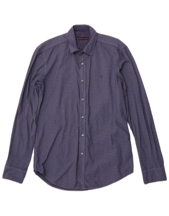 Camisa masculina TRUSSARDI JEANS tamanho 38 algodão geométrico azul marinho médio