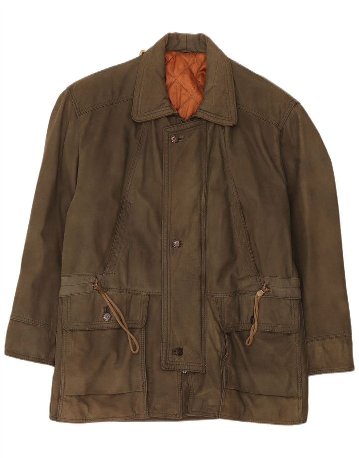 Jaqueta de couro masculina vintage UK 42 XL couro cáqui