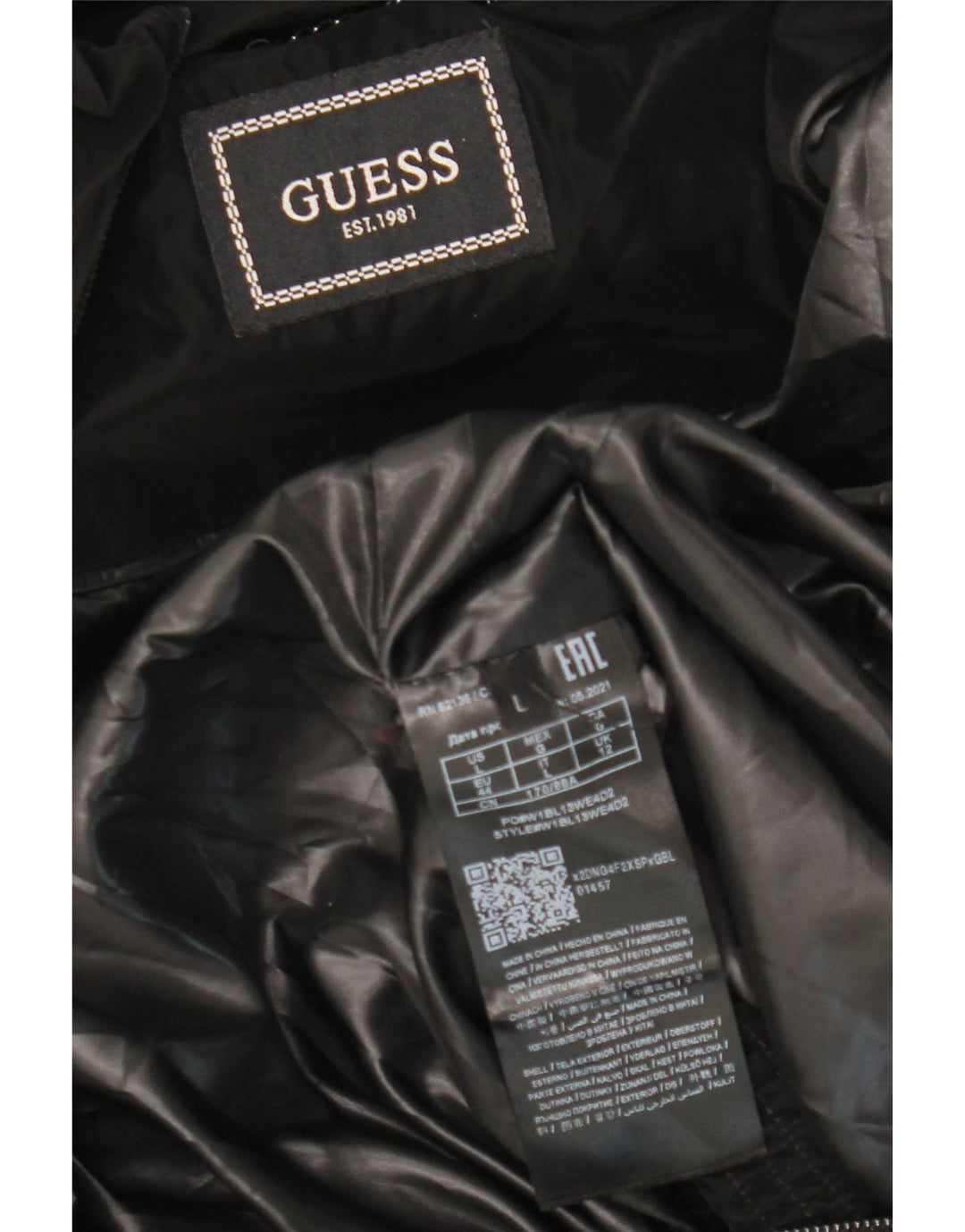 Jaqueta feminina acolchoada com capuz Guess UK 12 poliéster preto médio