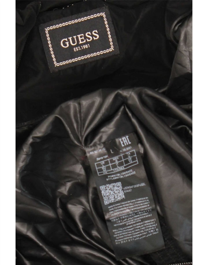 Jaqueta feminina acolchoada com capuz Guess UK 12 poliéster preto médio