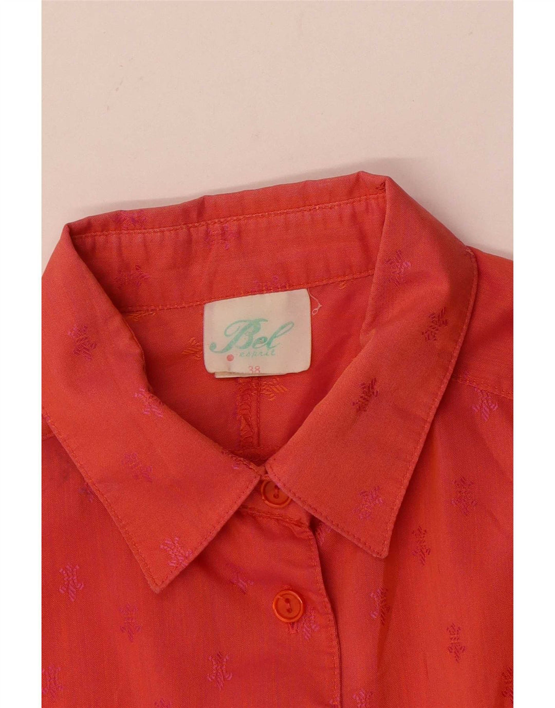 Camisa feminina vintage de manga comprida UE 38 algodão manchado vermelho médio