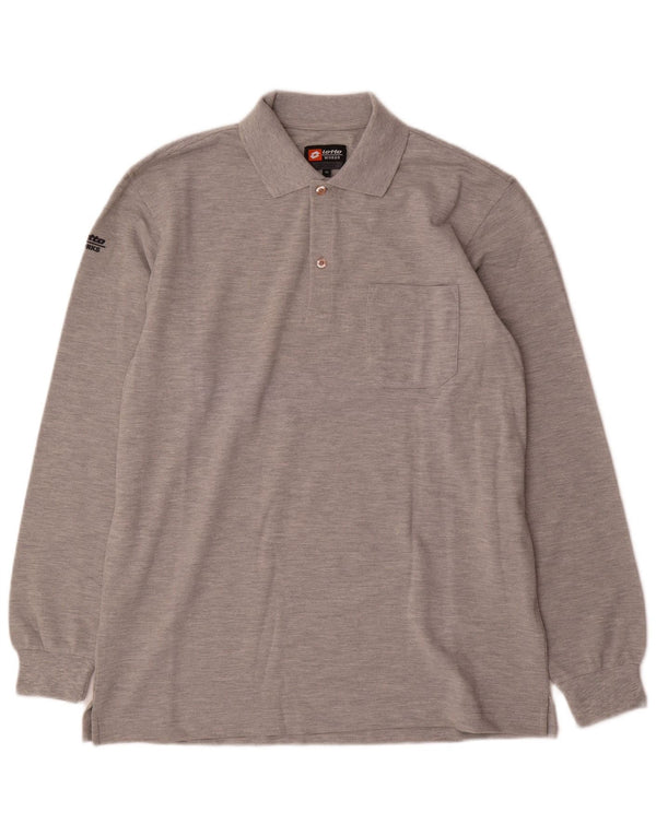 Camisa polo masculina de manga comprida Lotto XL algodão manchado cinza