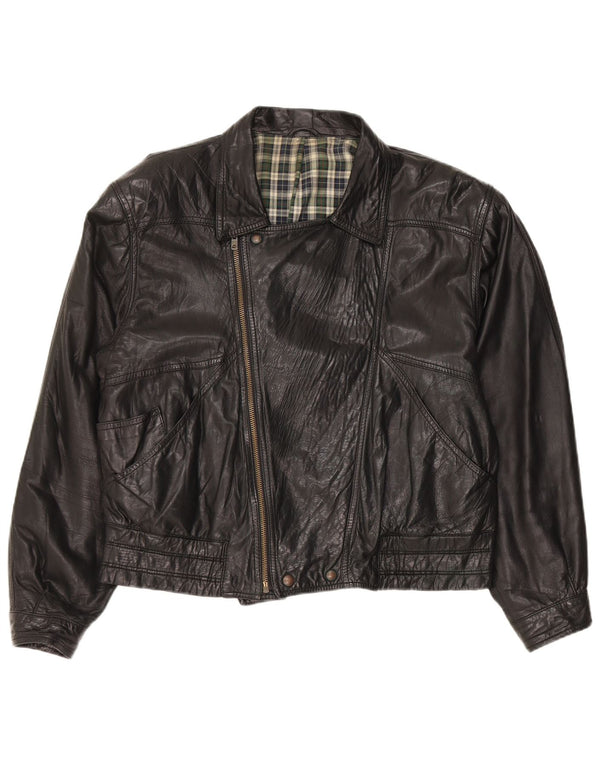 Jaqueta masculina vintage de couro para motociclista IT 50 grande preta