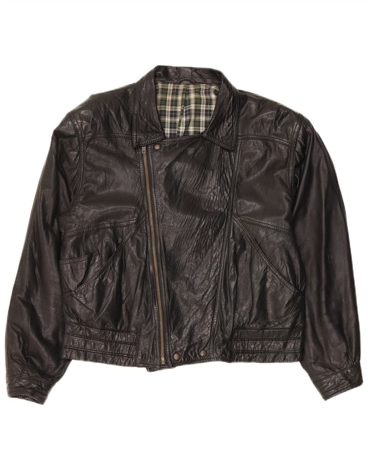 Jaqueta masculina vintage de couro para motociclista IT 50 grande preta