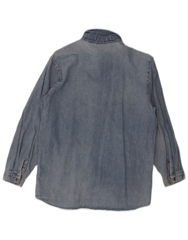 Camisa jeans feminina Gap Reino Unido 18 XL algodão listrado azul