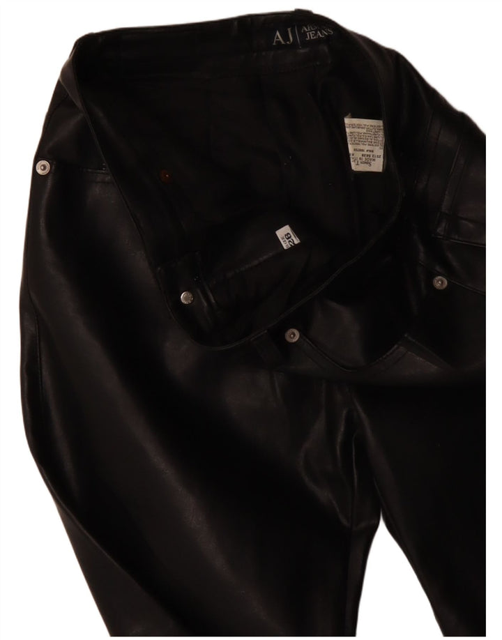 Calça feminina reta de couro sintético ARMANI W26 L31 poliéster preto