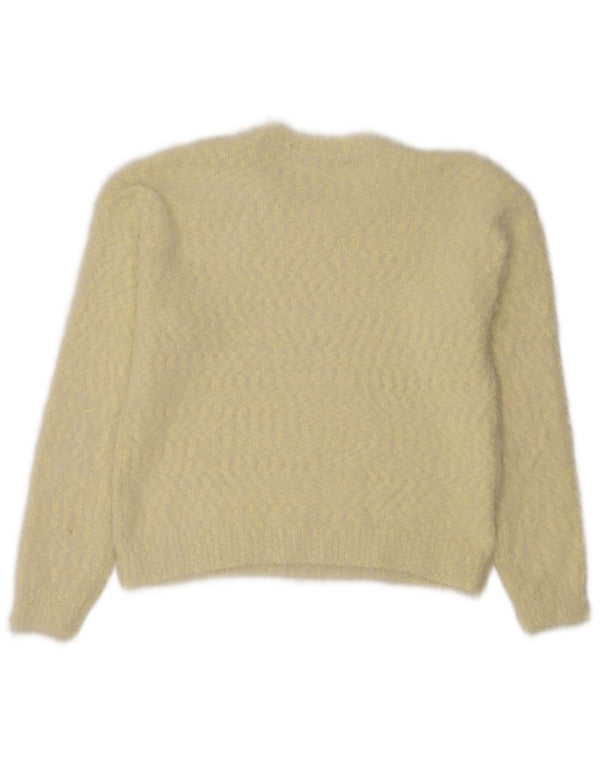 Suéter feminino Marks & Spencer com gola redonda Reino Unido 12 médio amarelo manchado