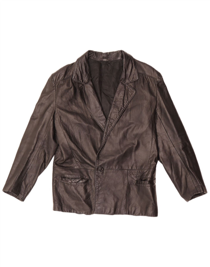 Jaqueta blazer de couro masculina vintage com 1 botão IT 46 couro preto pequeno