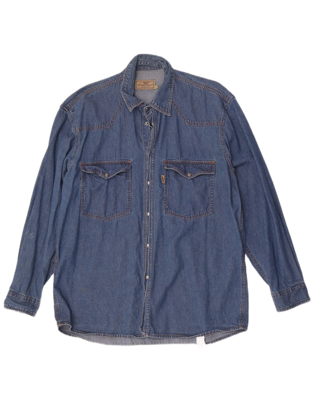 Camisa jeans masculina do projeto europeu algodão azul médio
