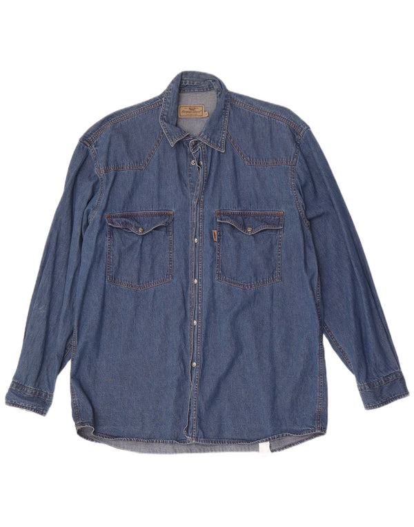 Camisa jeans masculina do projeto europeu algodão azul médio