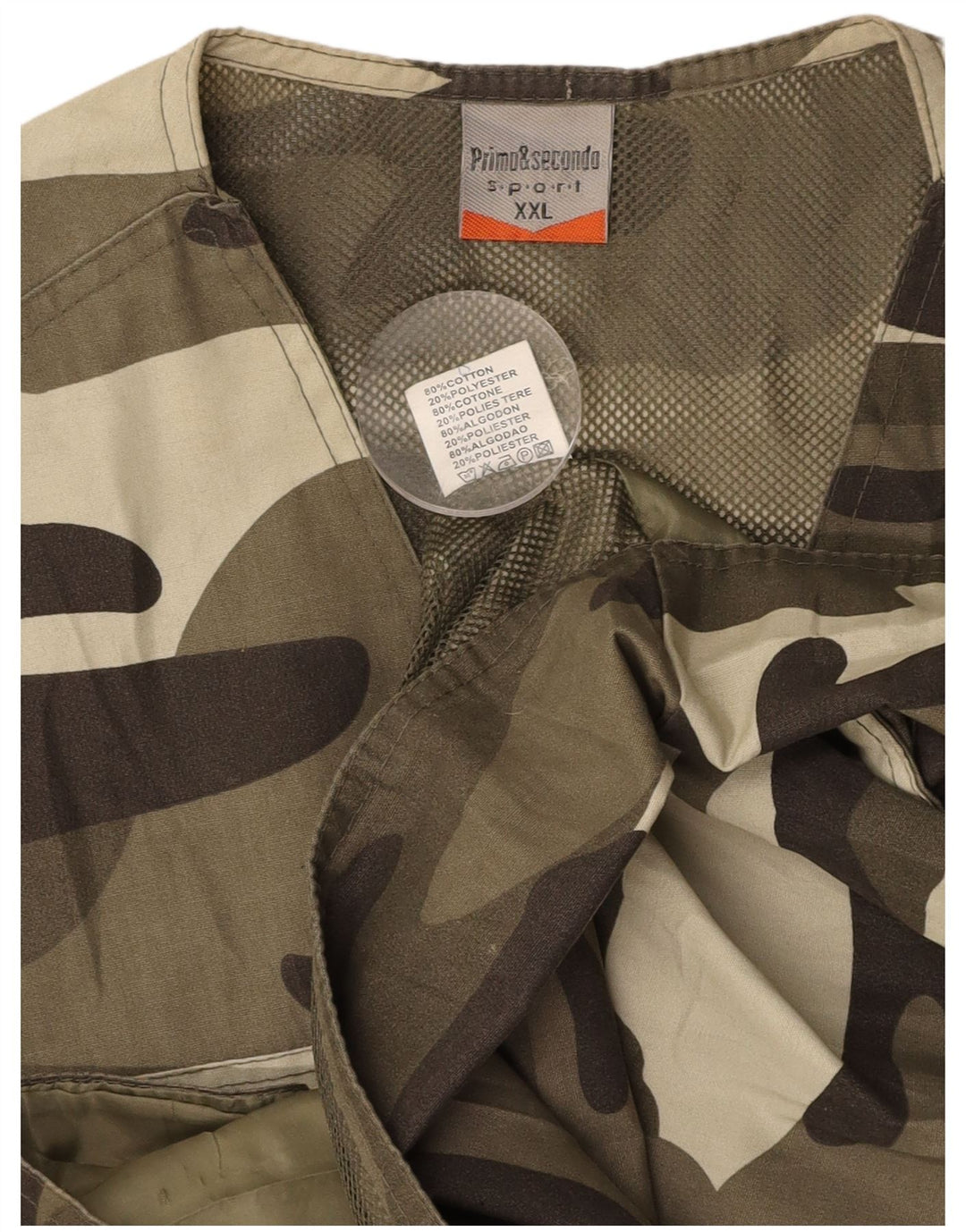 Colete utilitário masculino VINTAGE UK 44 2XL algodão camuflado cáqui