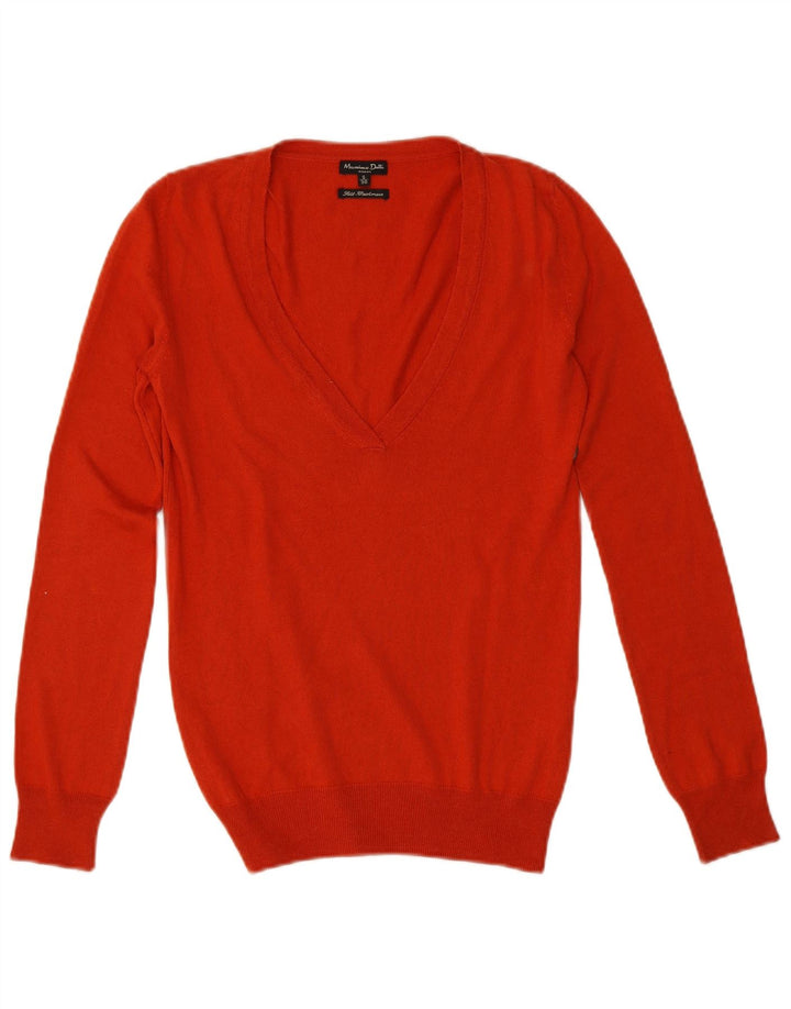 Suéter feminino Massimo Dutti com decote em V Reino Unido 10 seda laranja pequena