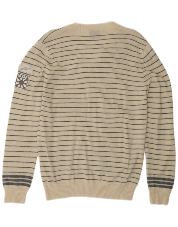 Suéter masculino DATCH com decote em V XL em acrílico listrado branco