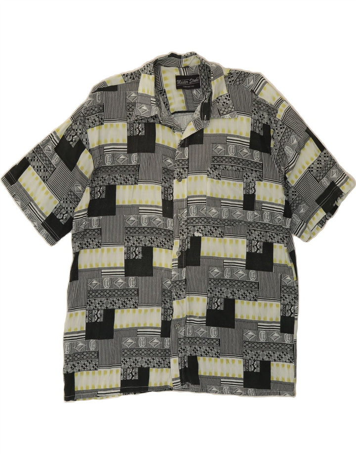 VINTAGE Mens Comfort Fit Short Sleeve Shirt Large Grey Patchwork Vintage Vintage and Second-Hand Vintage from Messina Hembry 