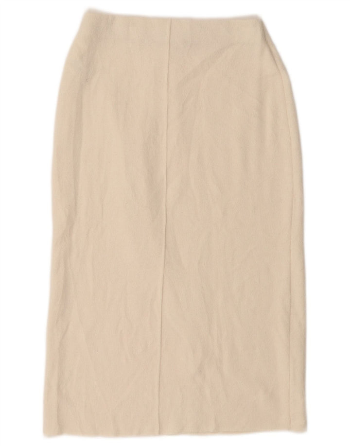 Saia midi reta feminina ZARA pequena W26 poliéster branco