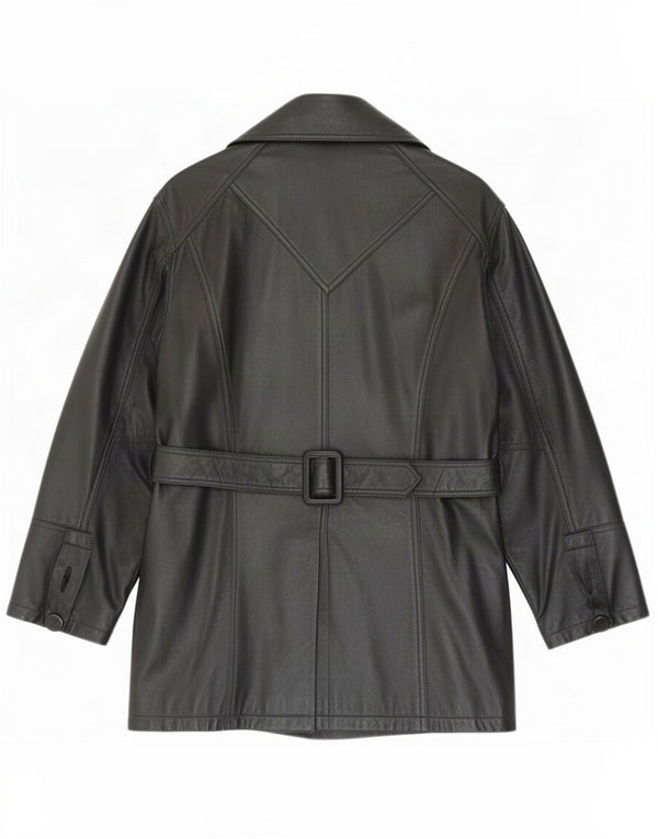 Casaco de couro feminino vintage UK 12 médio preto