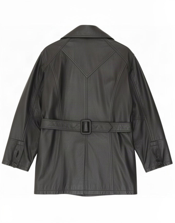Casaco de couro feminino vintage UK 12 médio preto