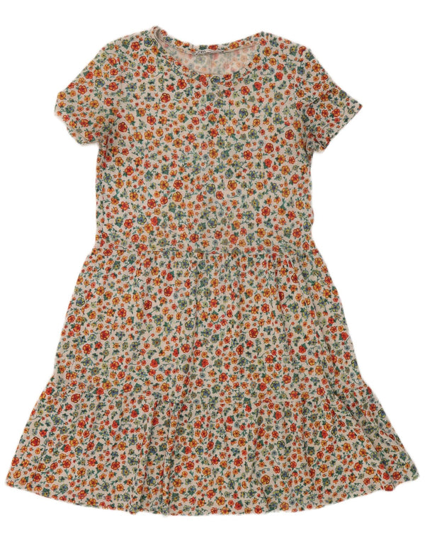Vestido feminino Zara com babados evasê UK 8 pequeno floral multicolorido