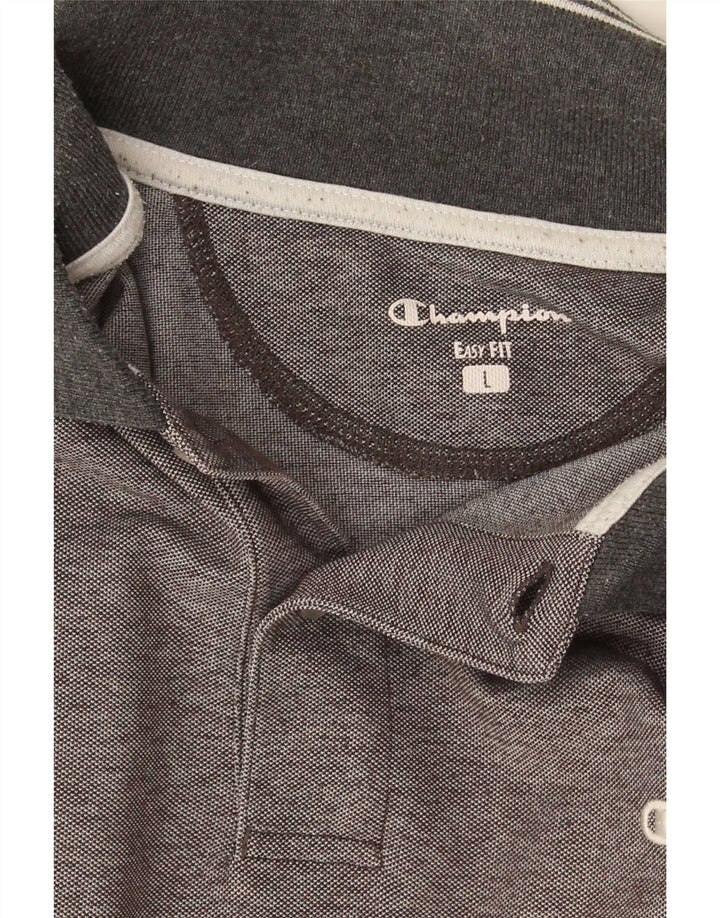 Camisa polo masculina Champion Easy Fit grande listrada cinza
