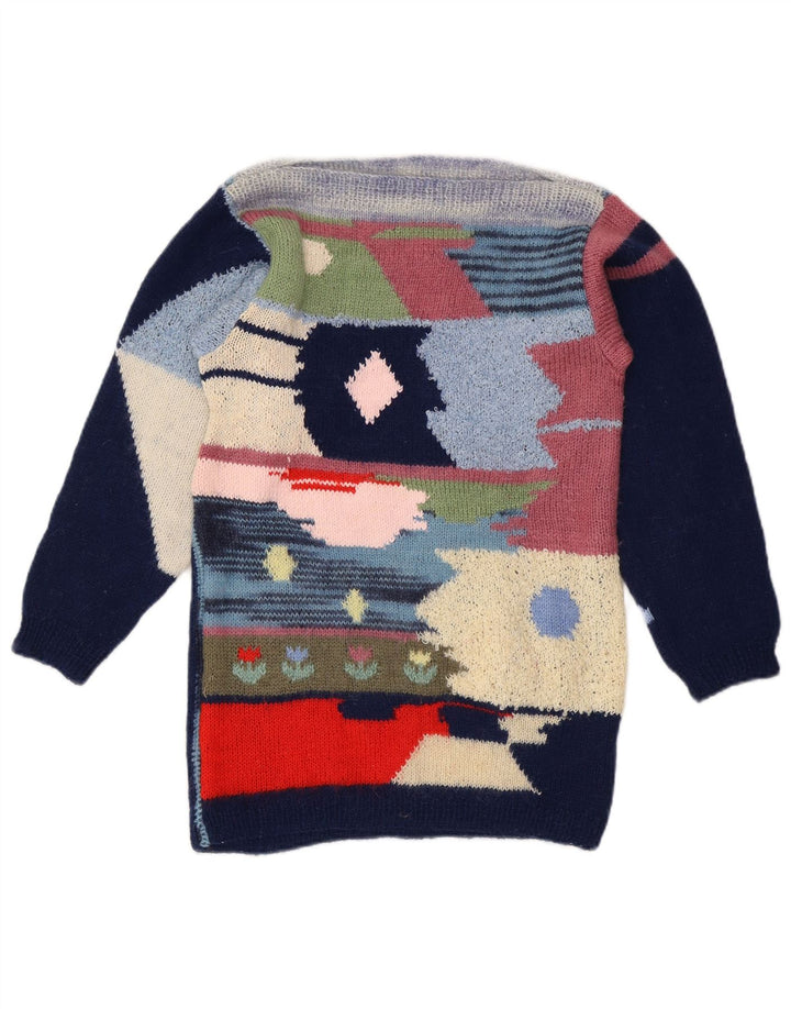 Suéter feminino vintage com gola canoa UK 12 médio multicolorido