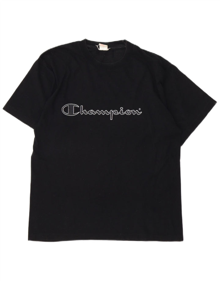 Camiseta masculina gráfica CHAMPION Top médio algodão preto