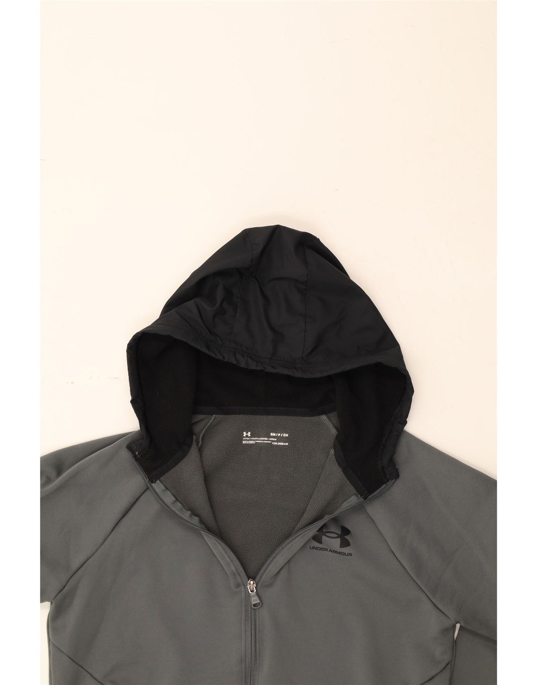 UNDER ARMOUR Mens Cold Gear Zip Hoodie Sweater Small Grey Colourblock Vintage Under Armour and Second-Hand Under Armour from Messina Hembry 